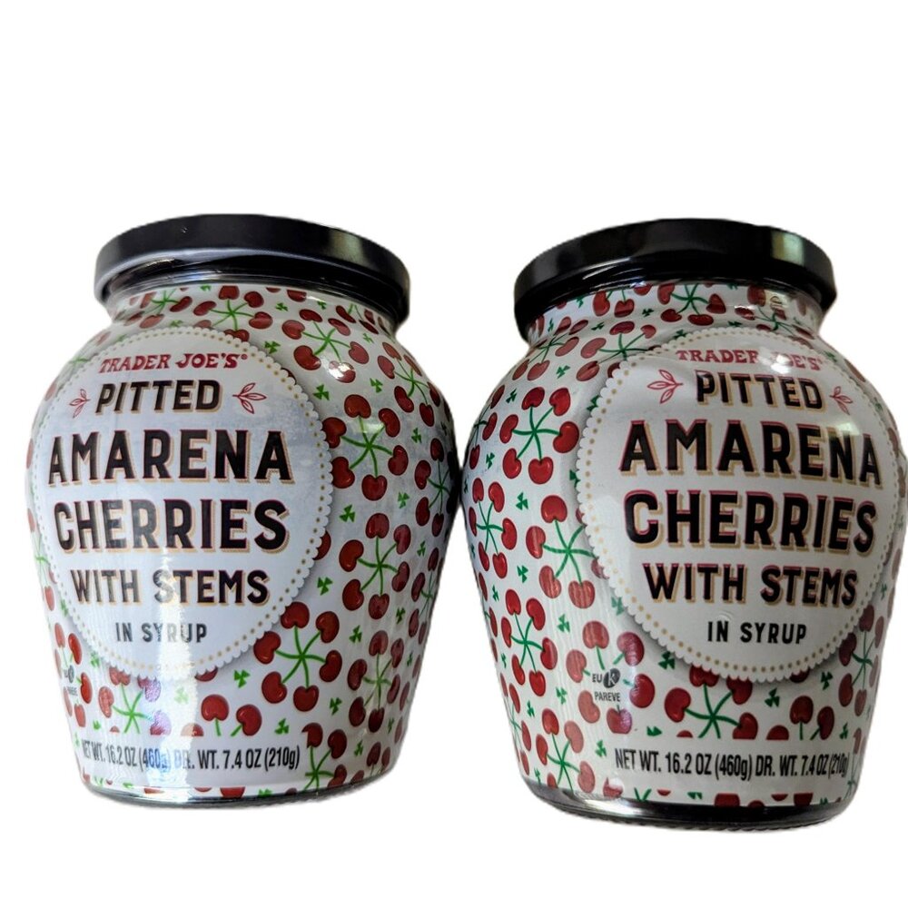 Trader Joe's Pitted Amarena Cherries with Stems in Syrup 16.2oz 460g (2 Jars)